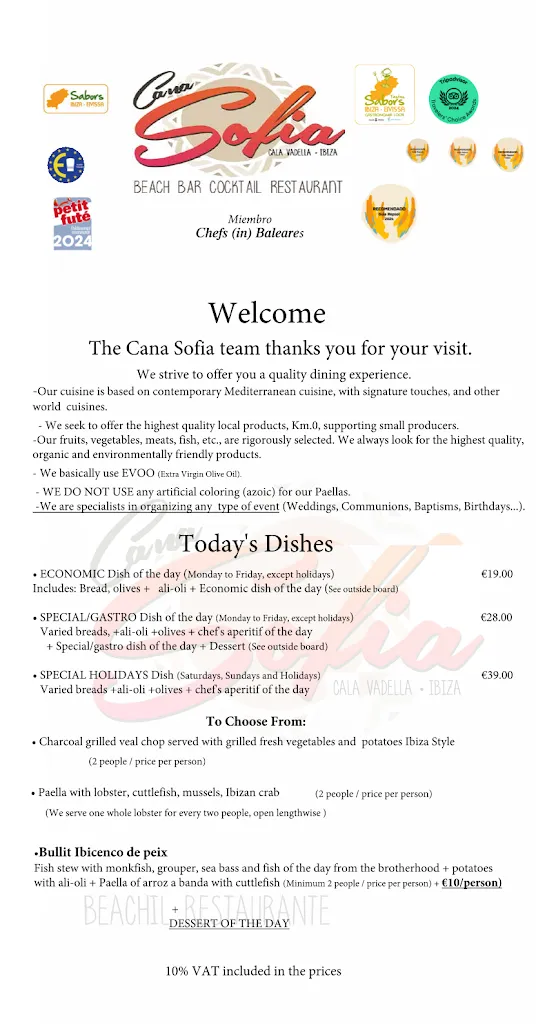 Menu_Restaurant Beach Coktail-bar Cana Sofia fresh Seafood Restaurant_Sant Josep de sa Talaia_image_1