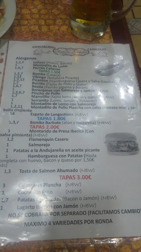 Menu_Bar Rincón Andaluz_Andújar_immagine_2