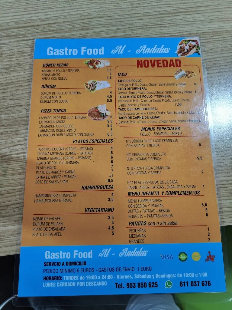 Menu_Gastro food al-andalus doner kebap_Andújar_immagine_1