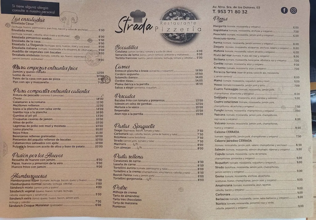 Menu_Pizzeria Restaurante Strada_Pozo Alcón_immagine_1