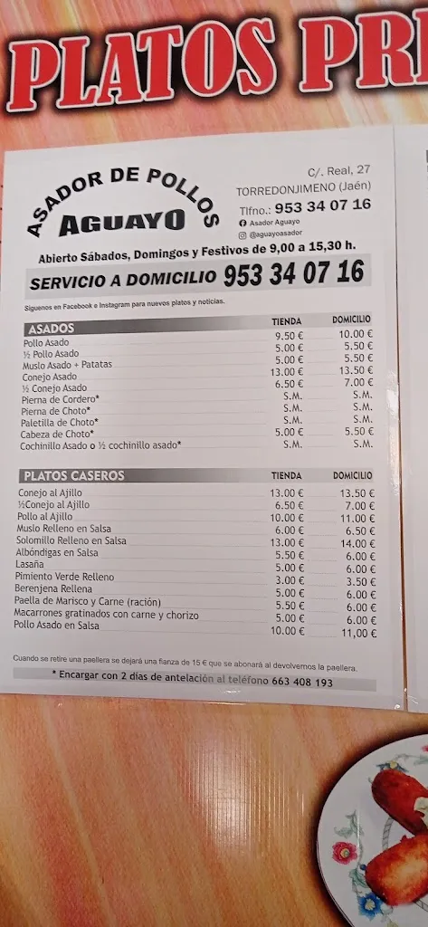 Menu_Asador de pollos Aguayo_Torredonjimeno_image_1