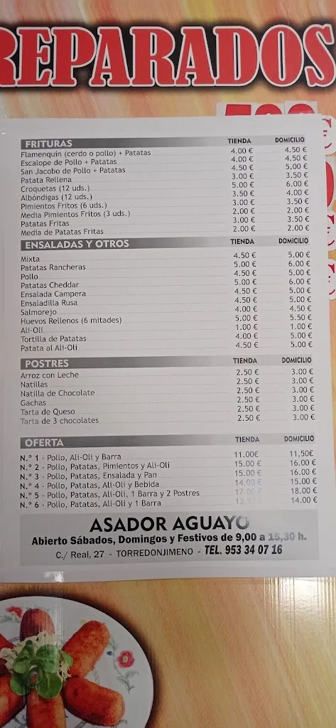 Menu_Asador de pollos Aguayo_Torredonjimeno_image_2
