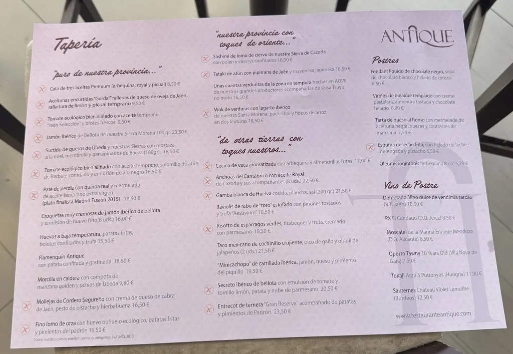 Menü_Antique Restaurante y Tapas_Úbeda_Bild_1