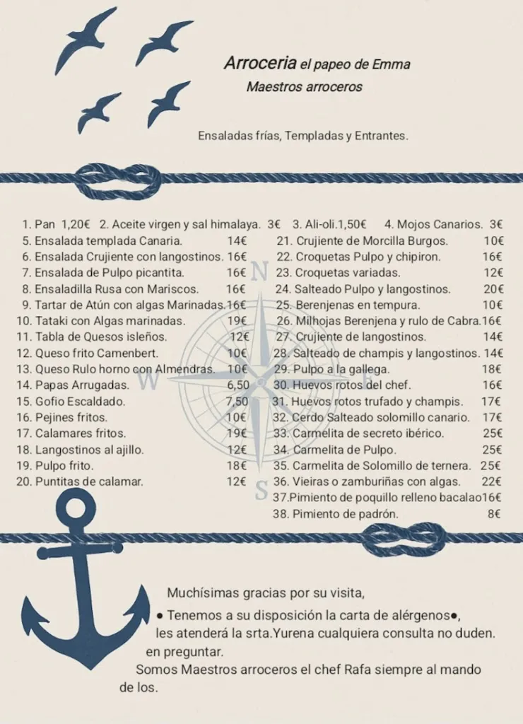 Menu_Arroceria El Papeo de Emma _Agüimes_immagine_2