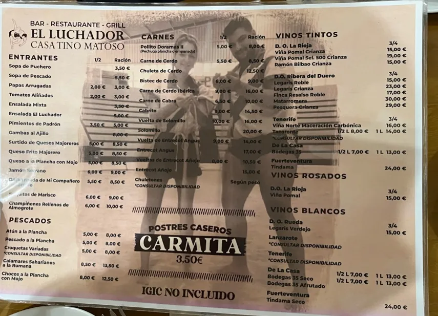 Menu_Restaurante Grill El Luchador, Casa Tino Matoso_Betancuria_image_3