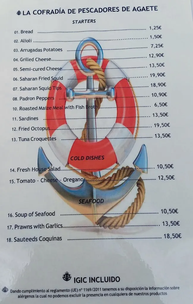 Menu_Restaurante Cofradía de Pescadores_Agaete_immagine_1