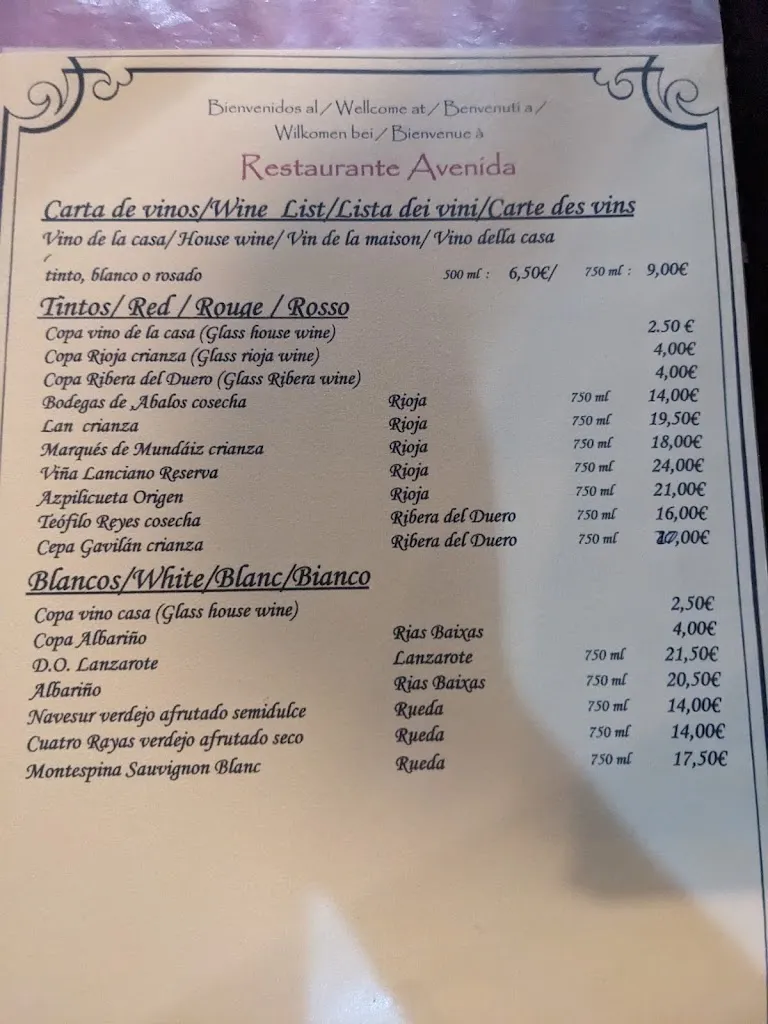Menu_Avenida Restaurante_Corralejo_image_1