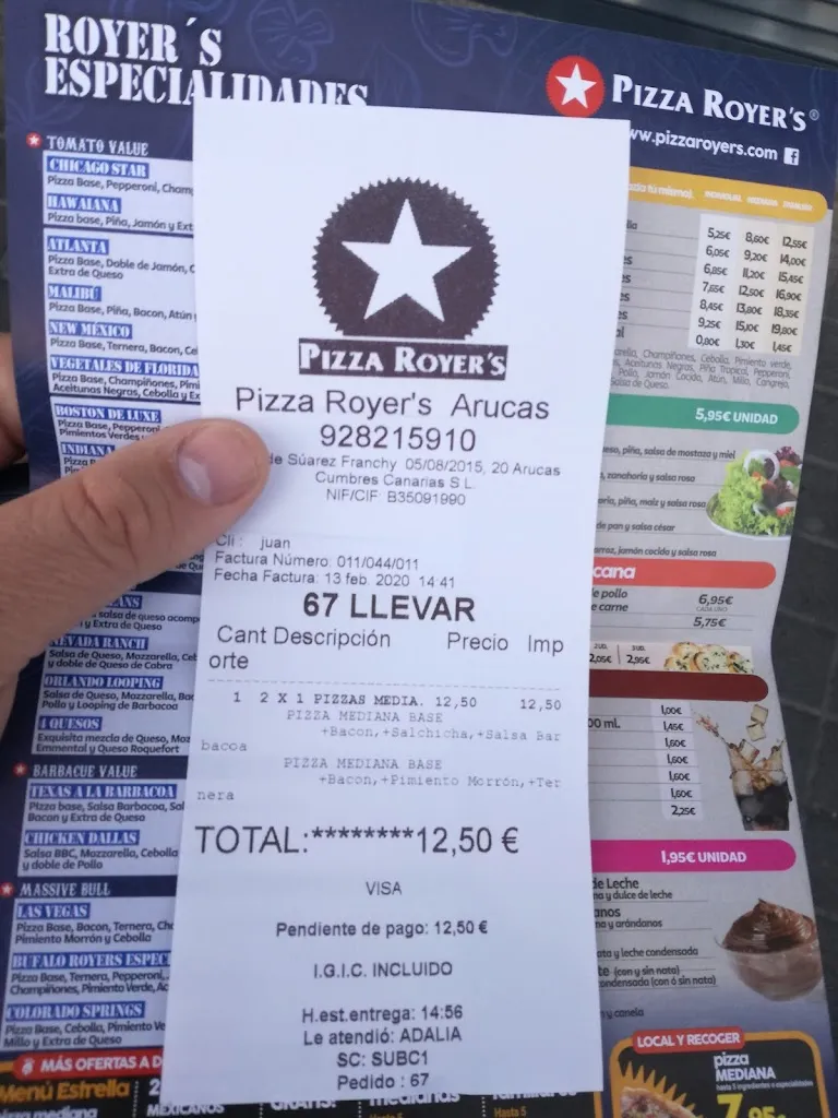 Menu_Royer's Pizza Arucas_Arucas_image_3