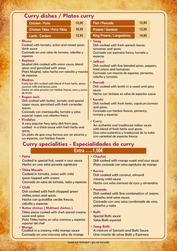 Menu_DIVINE INDIA_Costa Teguise_image_1