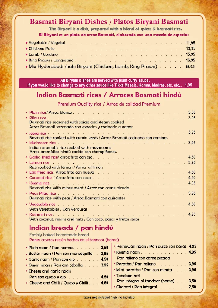 Menu_DIVINE INDIA_Costa Teguise_image_3