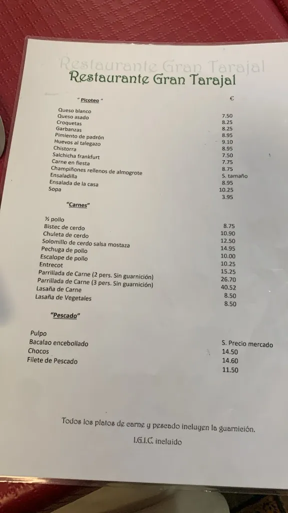 Menü_Restaurante Gran Tarajal 100% Sin Gluten_La Orotava_Bild_1