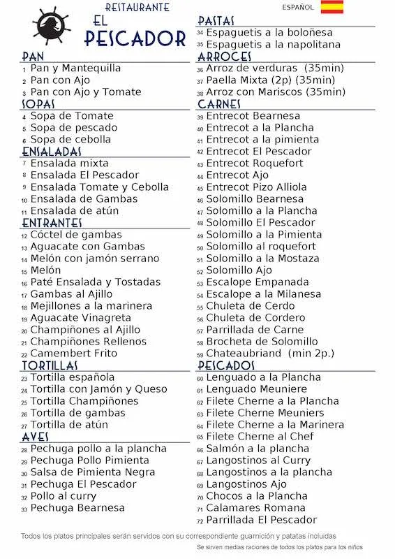 Menu_Restaurante El Pescador_Los Gigantes_image_1