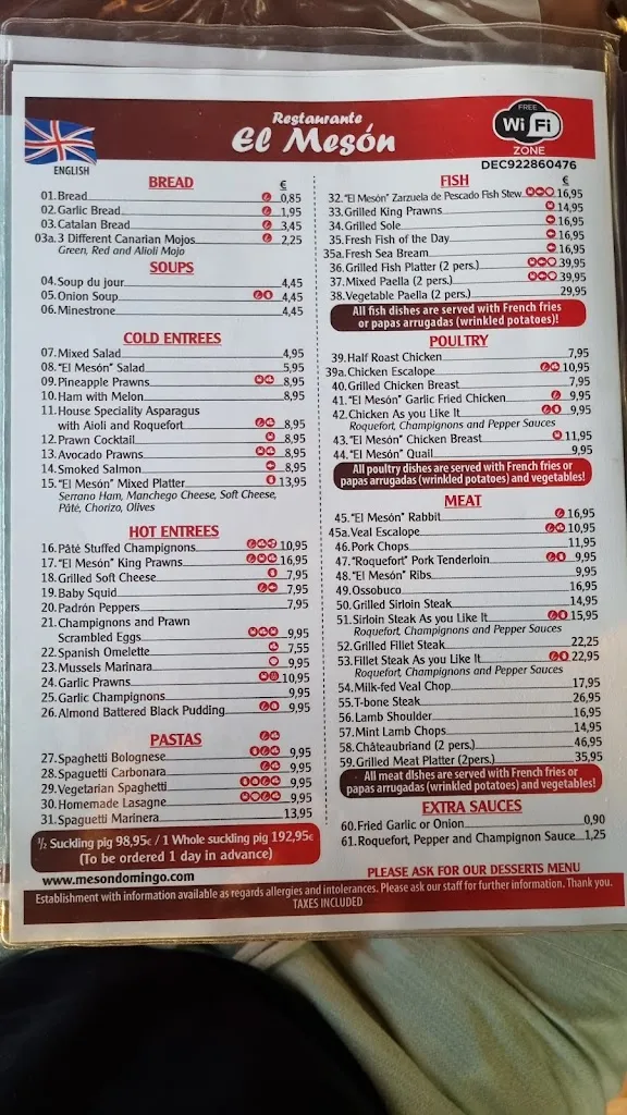 Menu_Restaurante El Mesón de Puerto Santiago S.L_Los Gigantes_immagine_2