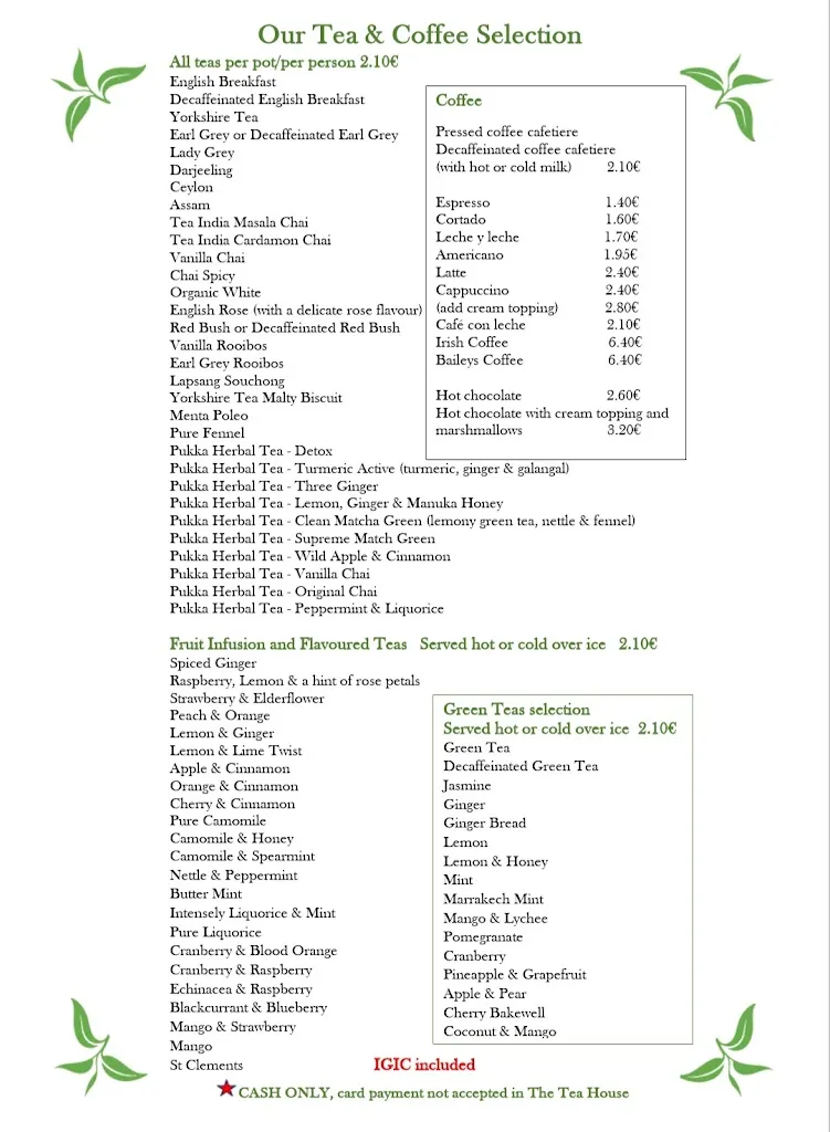 Menu_The Tea House and Bar_Los Gigantes_image_1