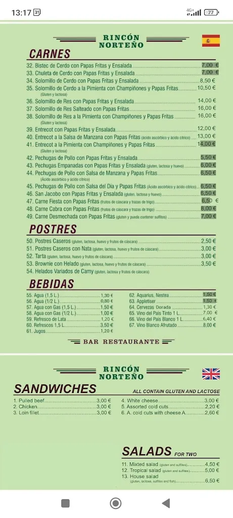 Menu_Bar Restaurante Rincon Norteño_Los Realejos_immagine_2