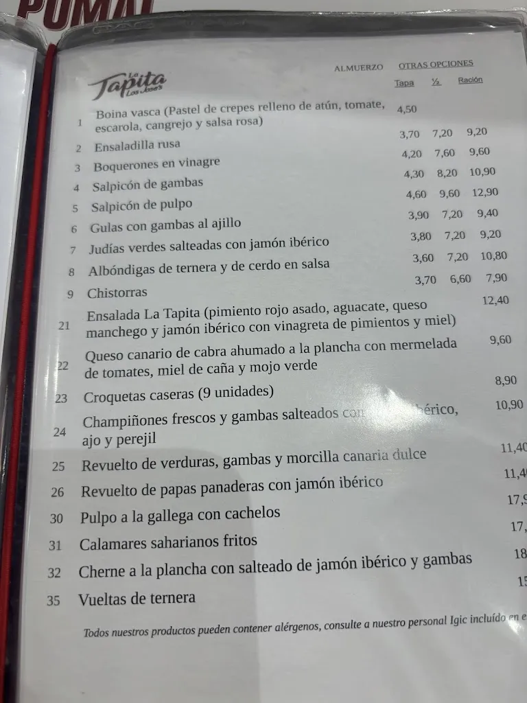 Menu_La Tapita Los Jose's_Maspalomas_immagine_1