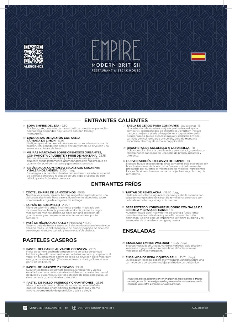 Menu_Empire Modern British Restaurant & Steak House | Steakhouse & British Cuisine_Playa de las Américas_image_1