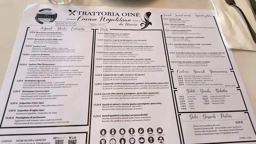 Menu_Oiné Trattoria Italiana - cucina napoletana_Playa de las Américas_image_1