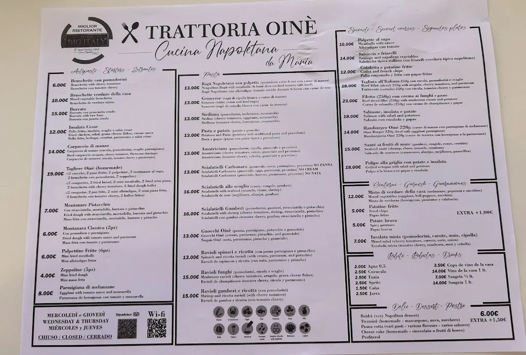 Menu_Oiné Trattoria Italiana - cucina napoletana_Playa de las Américas_image_2