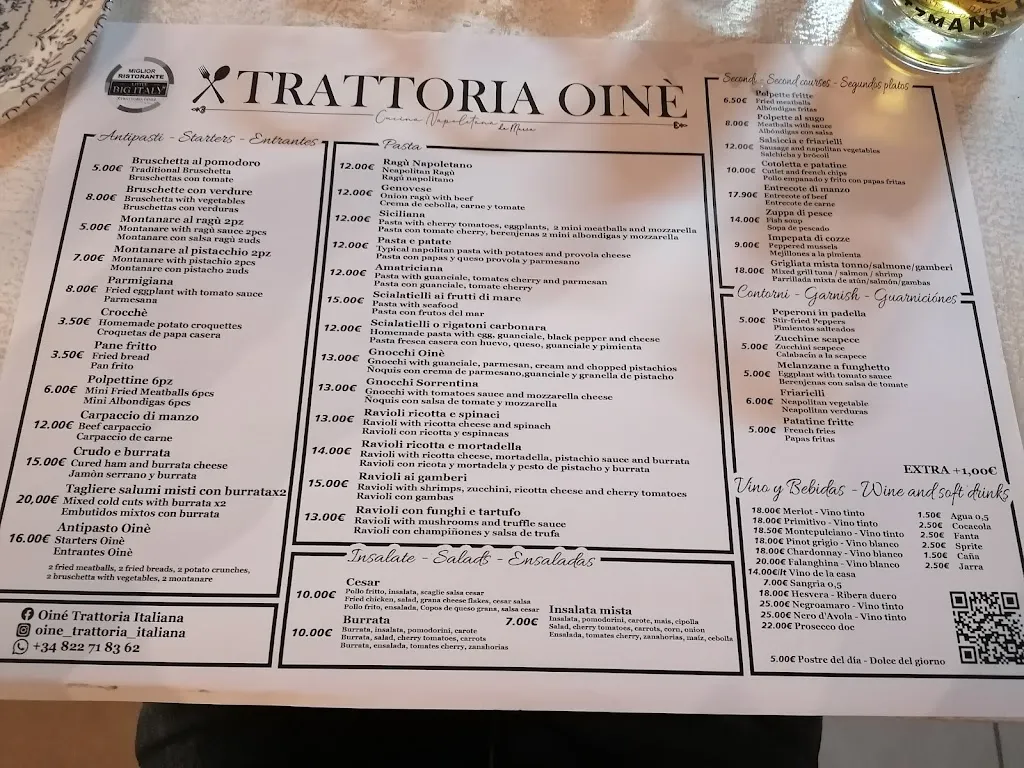 Menu_Oiné Trattoria Italiana - cucina napoletana_Playa de las Américas_image_3