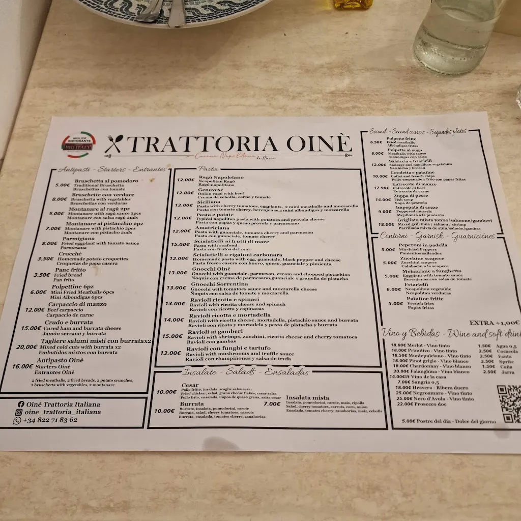 Menu_Oiné Trattoria Italiana - cucina napoletana_Playa de las Américas_image_4