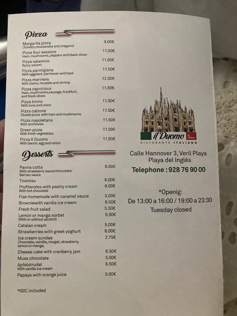 Menu_Restaurante Il Duomo di Milano_San Bartolomé de Tirajana_image_1