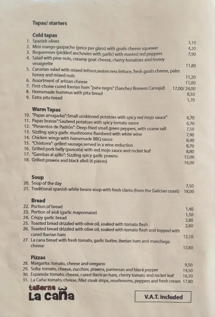 Menu_Taberna La Caña restaurante & tapas_San Bartolomé de Tirajana_image_2
