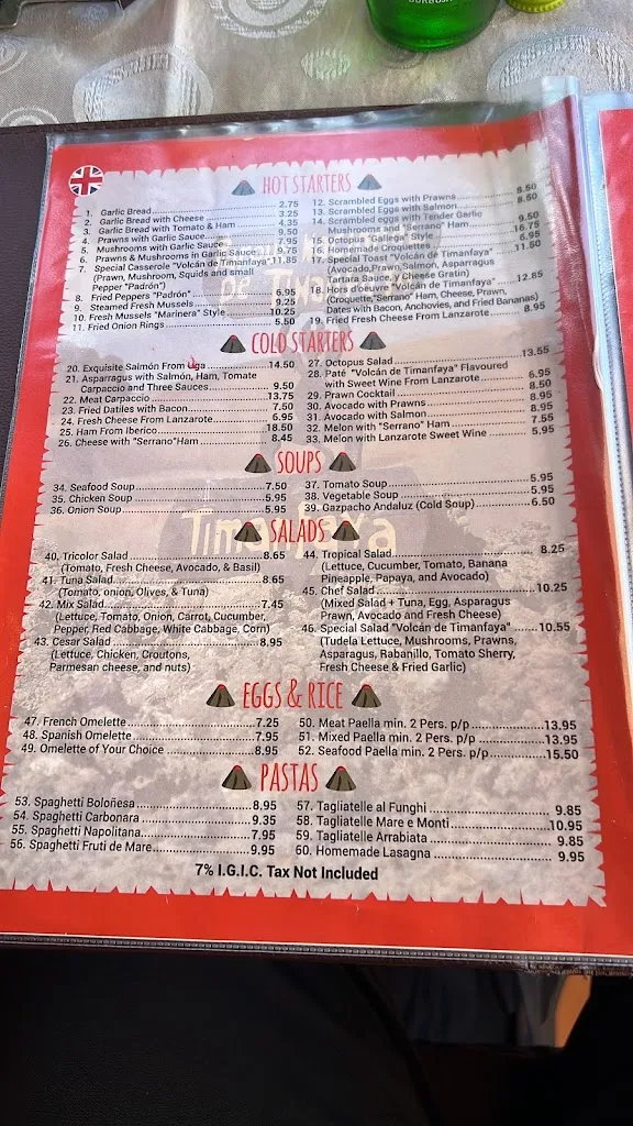 Menu_Restaurante Grill Volcan De Timanfaya_Playa Blanca_image_1