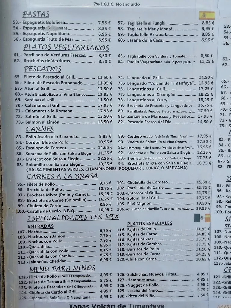 Menu_Restaurante Grill Volcan De Timanfaya_Playa Blanca_image_4
