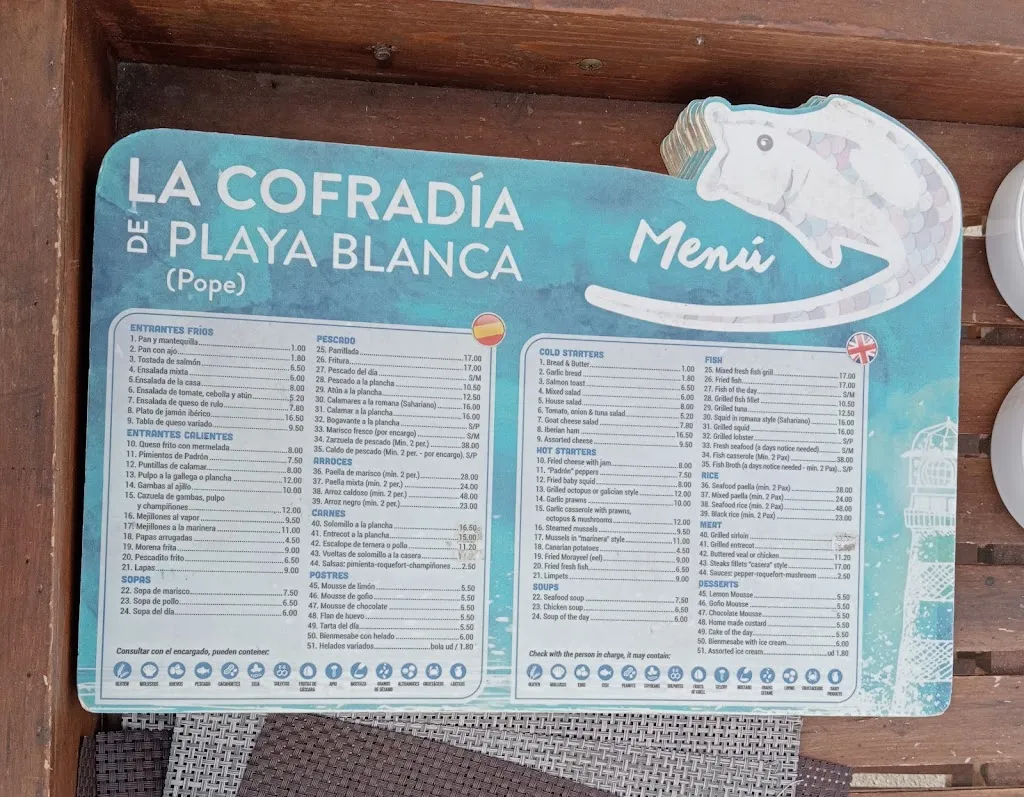 Menu_Cofradía de Pescadores Restaurante_Playa Blanca_image_1