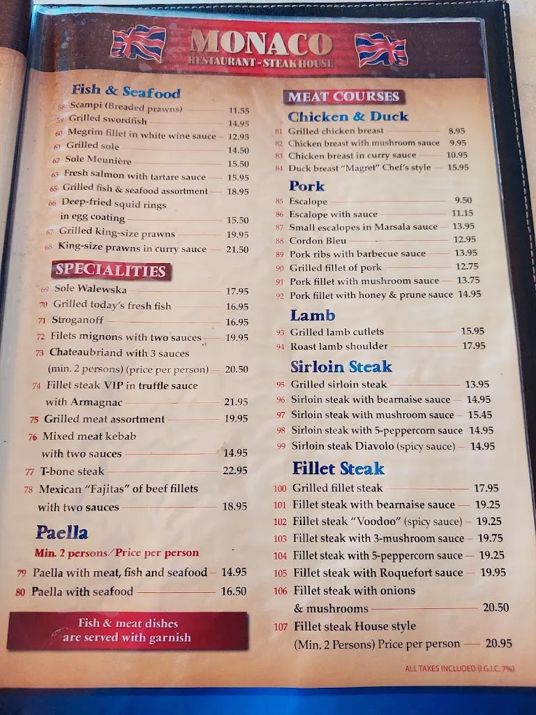 Menu_Restaurant Monaco Steak House_Puerto Rico_image_1