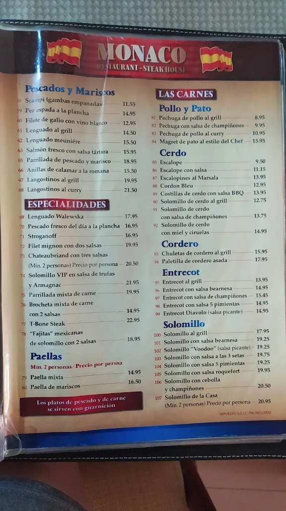Menu_Restaurant Monaco Steak House_Puerto Rico_image_4
