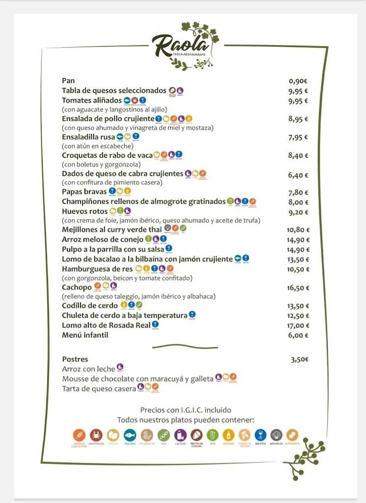 Menu_Raola. Tasca-Restaurante._Sauzal_image_1