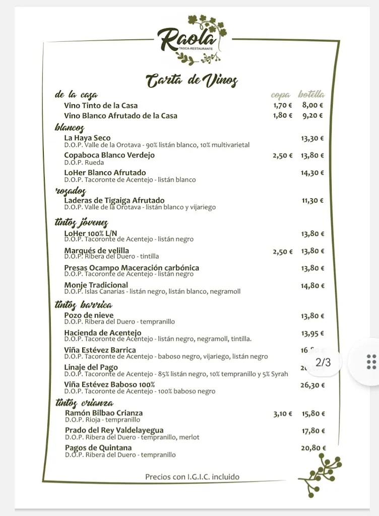 Menu_Raola. Tasca-Restaurante._Sauzal_image_2
