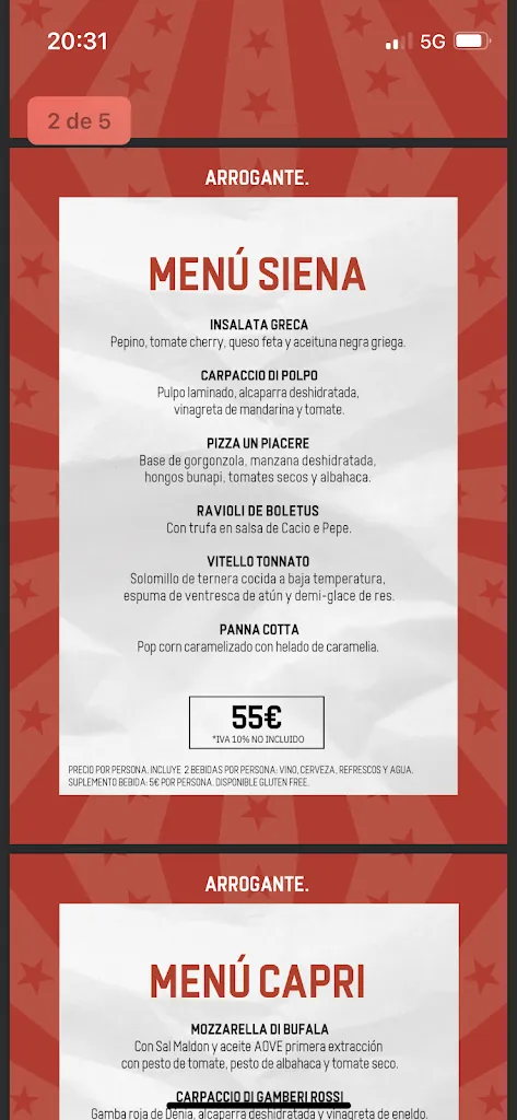 Menu_Arrogante Restaurante Madrid_Arganza_image_1