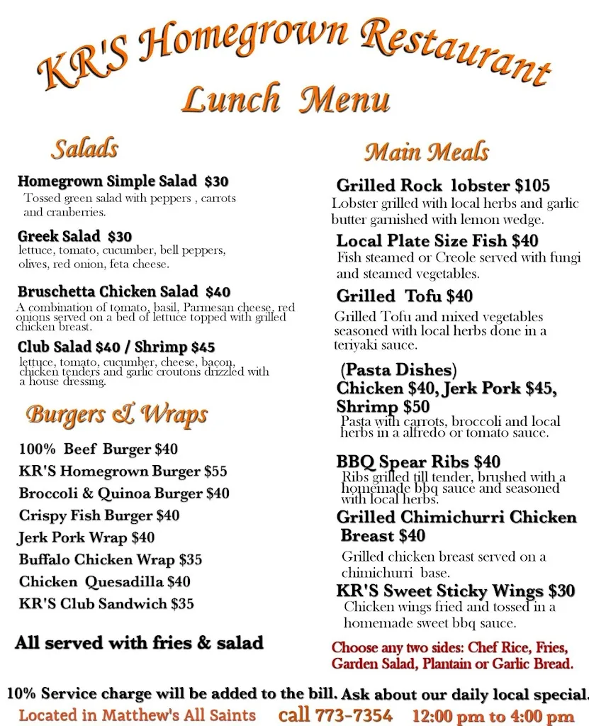 Menu_KR'S Homegrown Restaurant_Antigua La_image_4