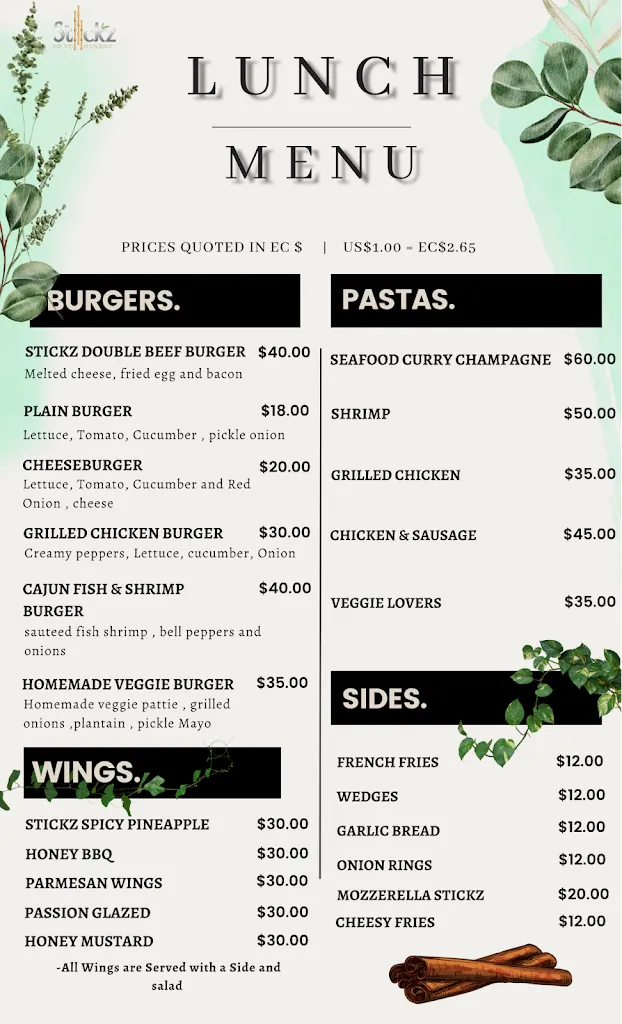 Menu_Stickz Bar and Restaurant_Antigua La_immagine_2
