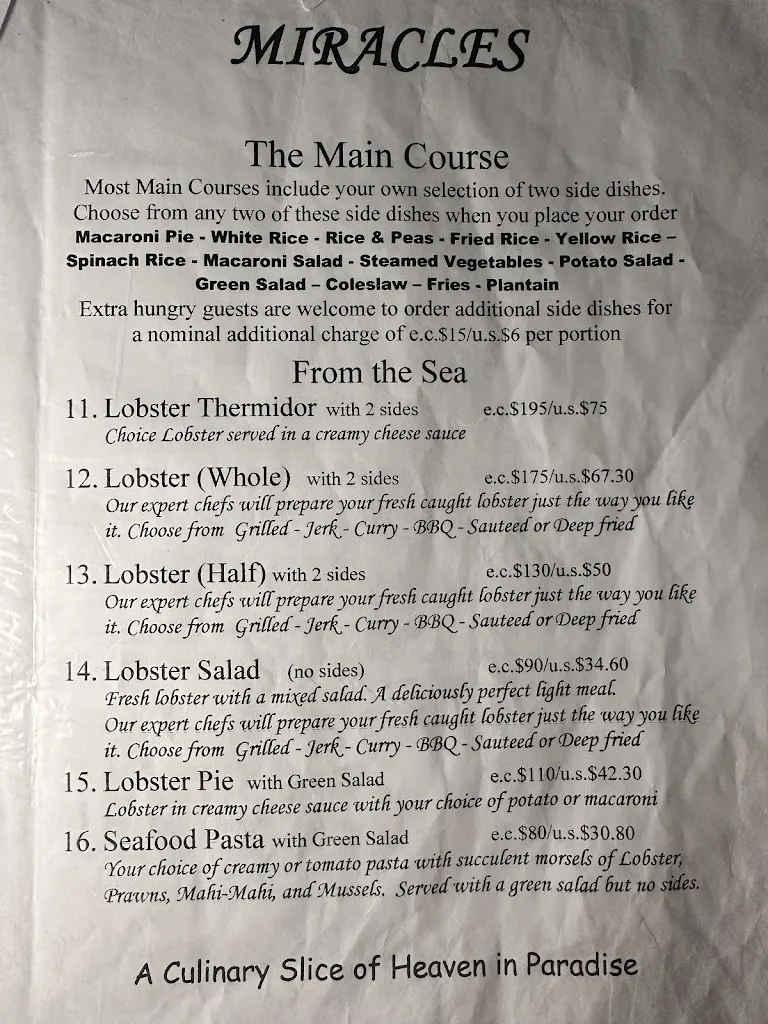 Menu_Miracles of the Caribbean Restaurant and Bar_Antigua La_image_2