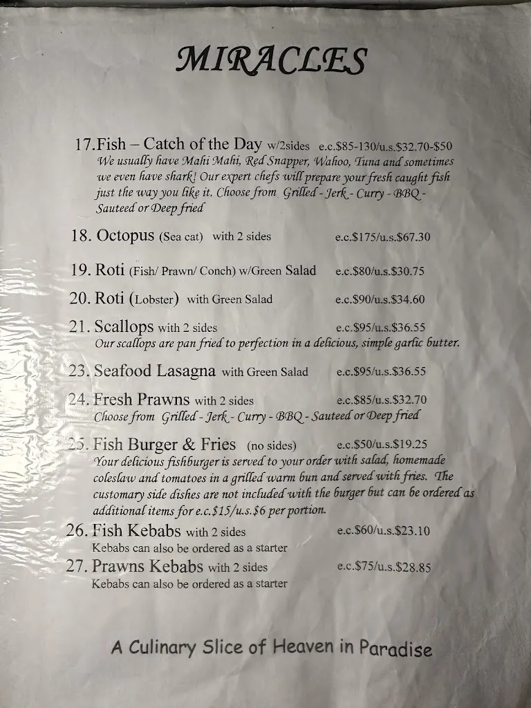 Menu_Miracles of the Caribbean Restaurant and Bar_Antigua La_image_3