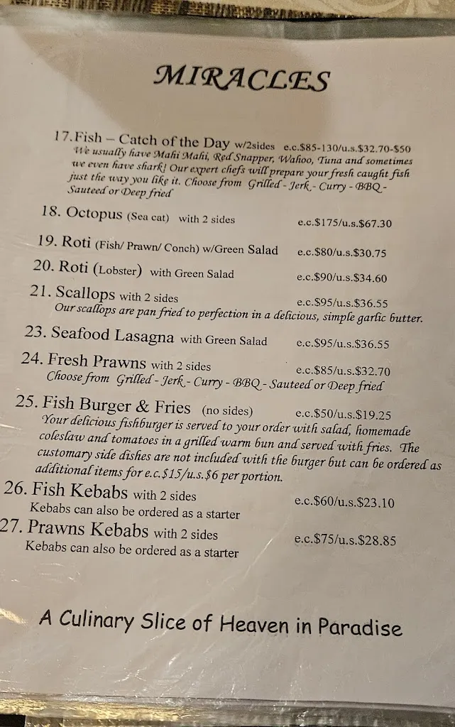 Menu_Miracles of the Caribbean Restaurant and Bar_Antigua La_image_4