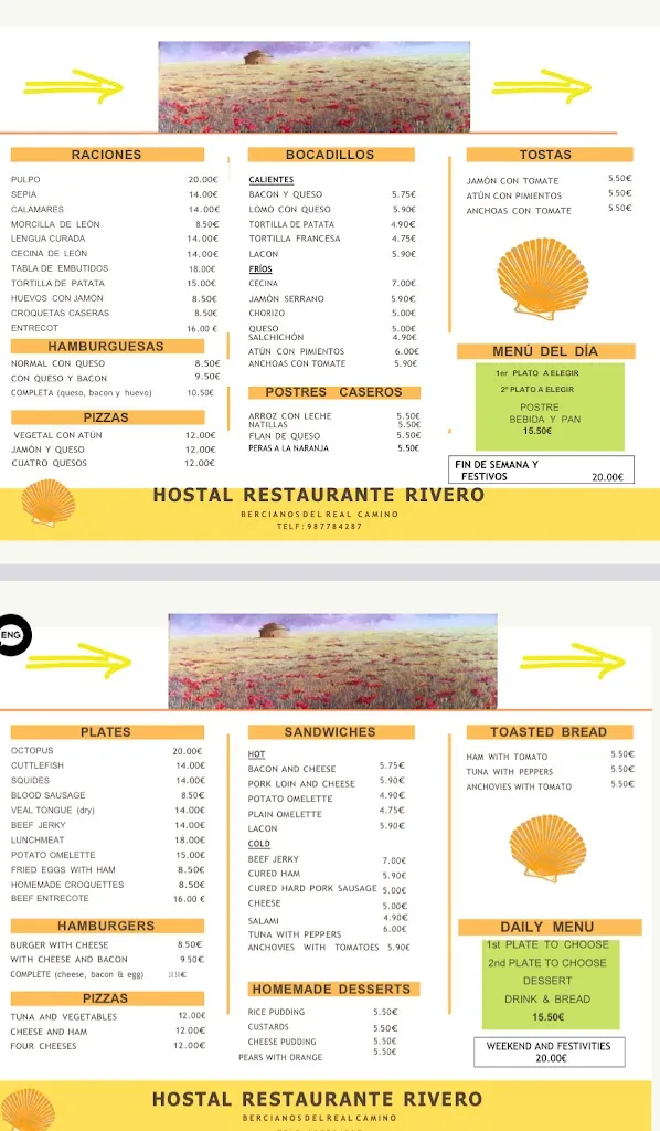 Menu_Hostal Restaurante Rivero_Bercianos del Real Camino_image_1