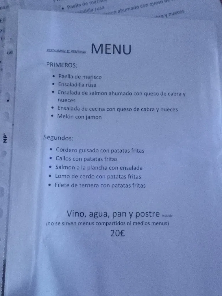 Menu_Hostal y Restaurante El Peregrino_Burgo Ranero El_image_1