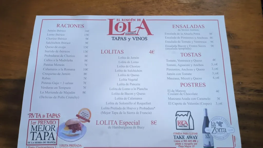 Menu_El Rincón de Lola_La Alberca_image_3
