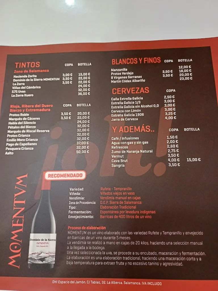 Menu_¡Oh! Espacio del Jamón_La Alberca_image_1