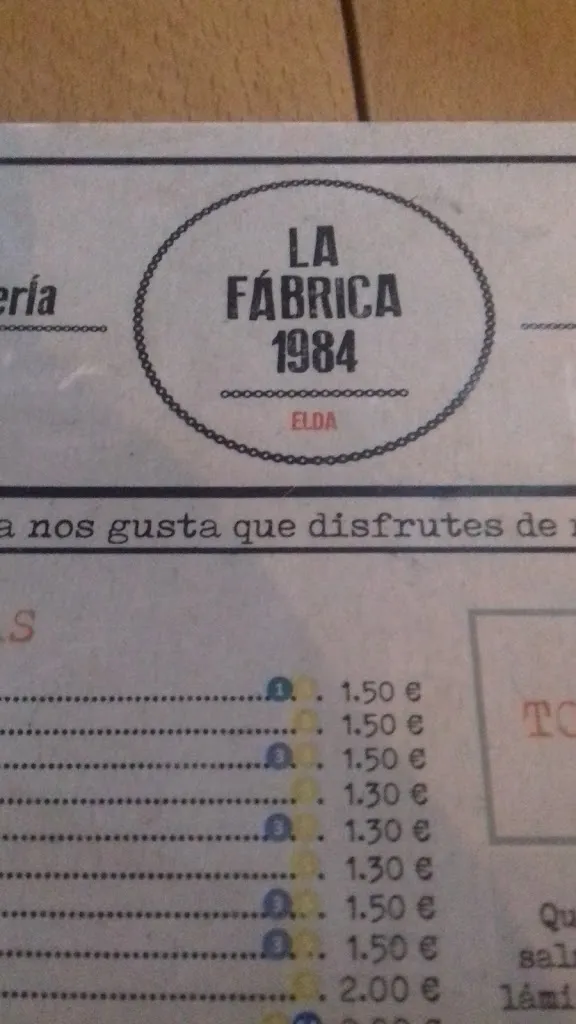 Menu_La Fabrica 1984 Elda_Elda_image_2