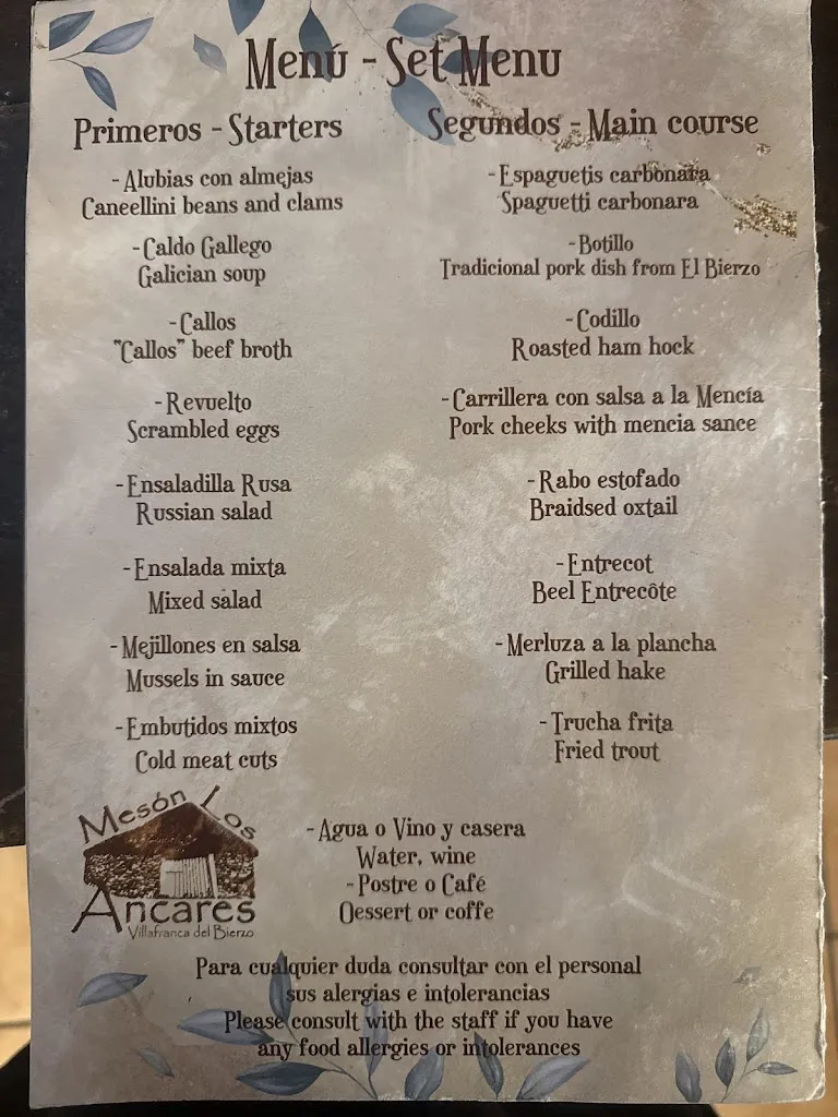 Menu_Mesón Los Ancares_Villafranca del Bierzo_image_1