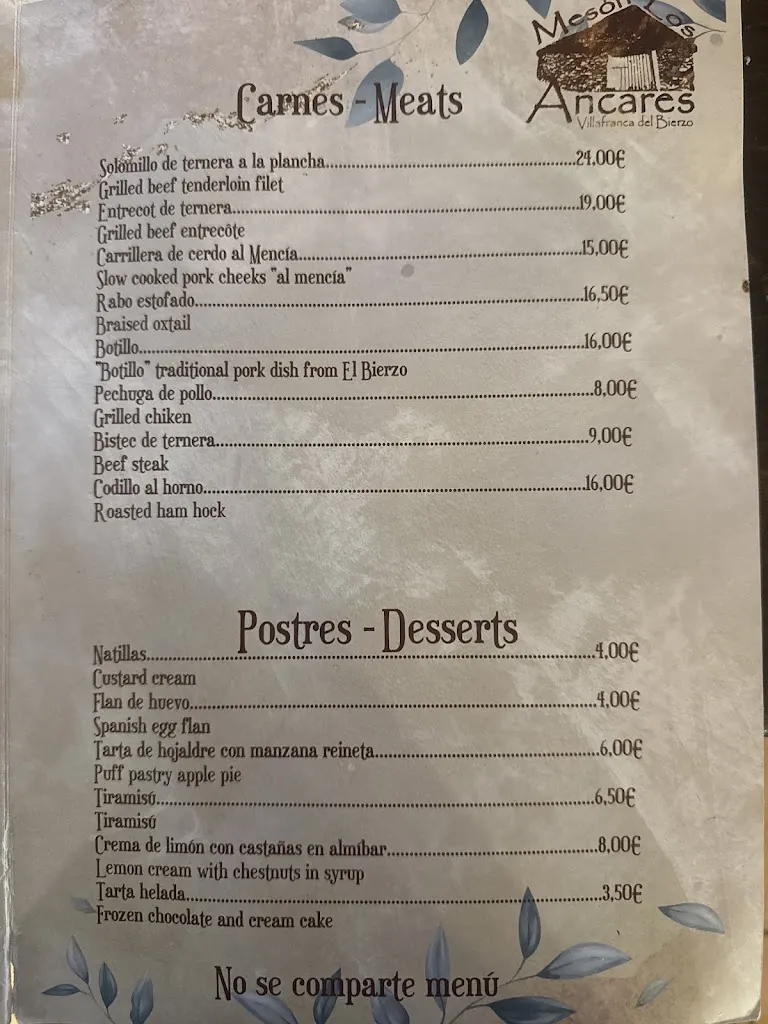 Menu_Mesón Los Ancares_Villafranca del Bierzo_image_3