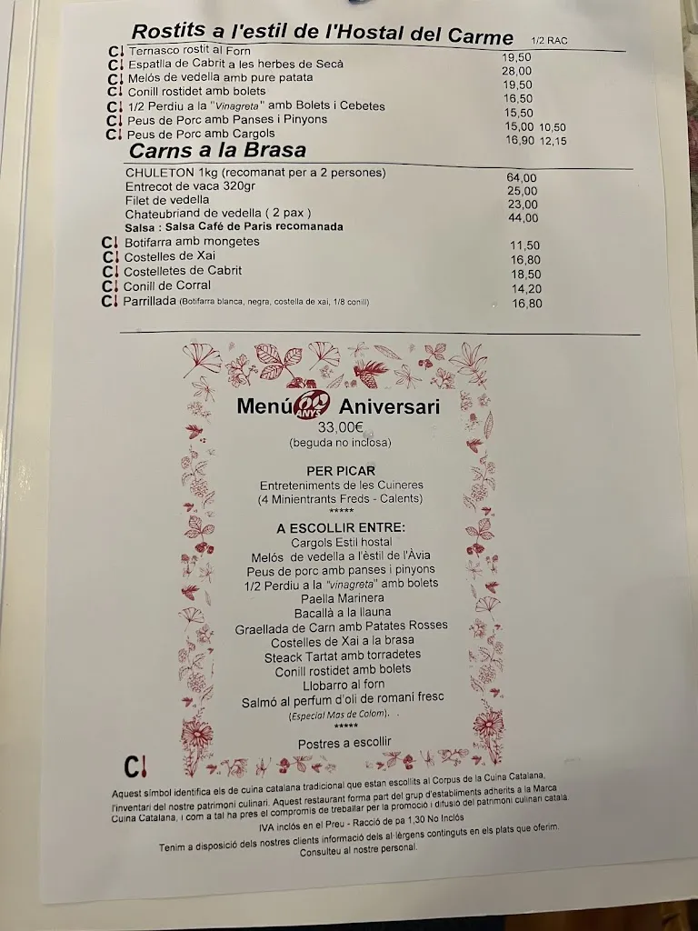 Menu_Hotel Restaurant Hostal del Carme_Anglesola_image_1