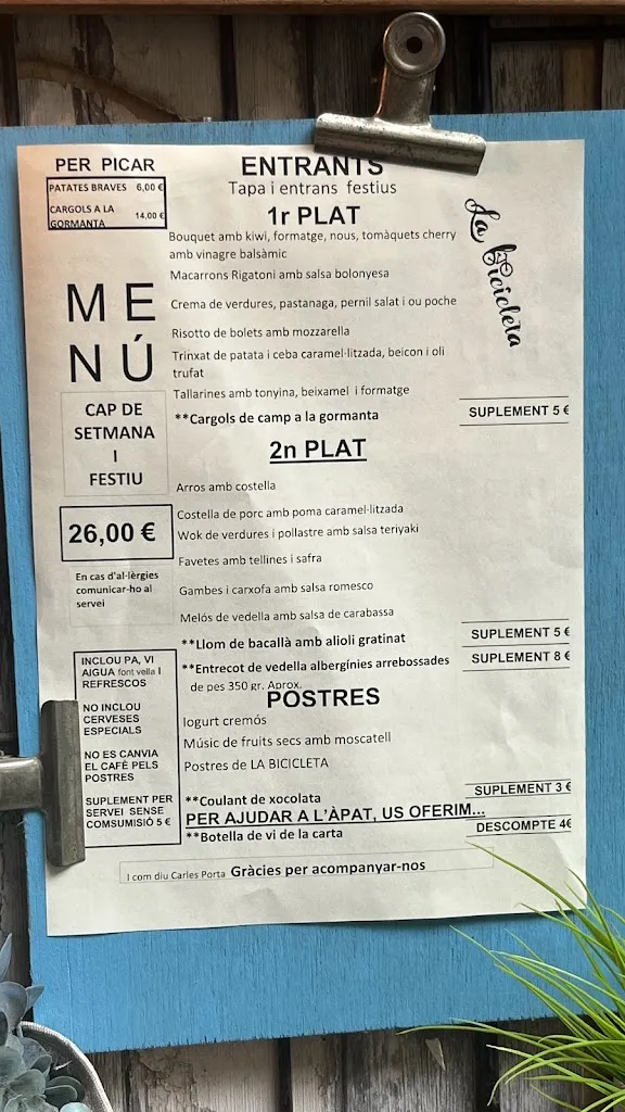 Menu_Restaurant La Bicicleta_Artesa de Segre_image_1