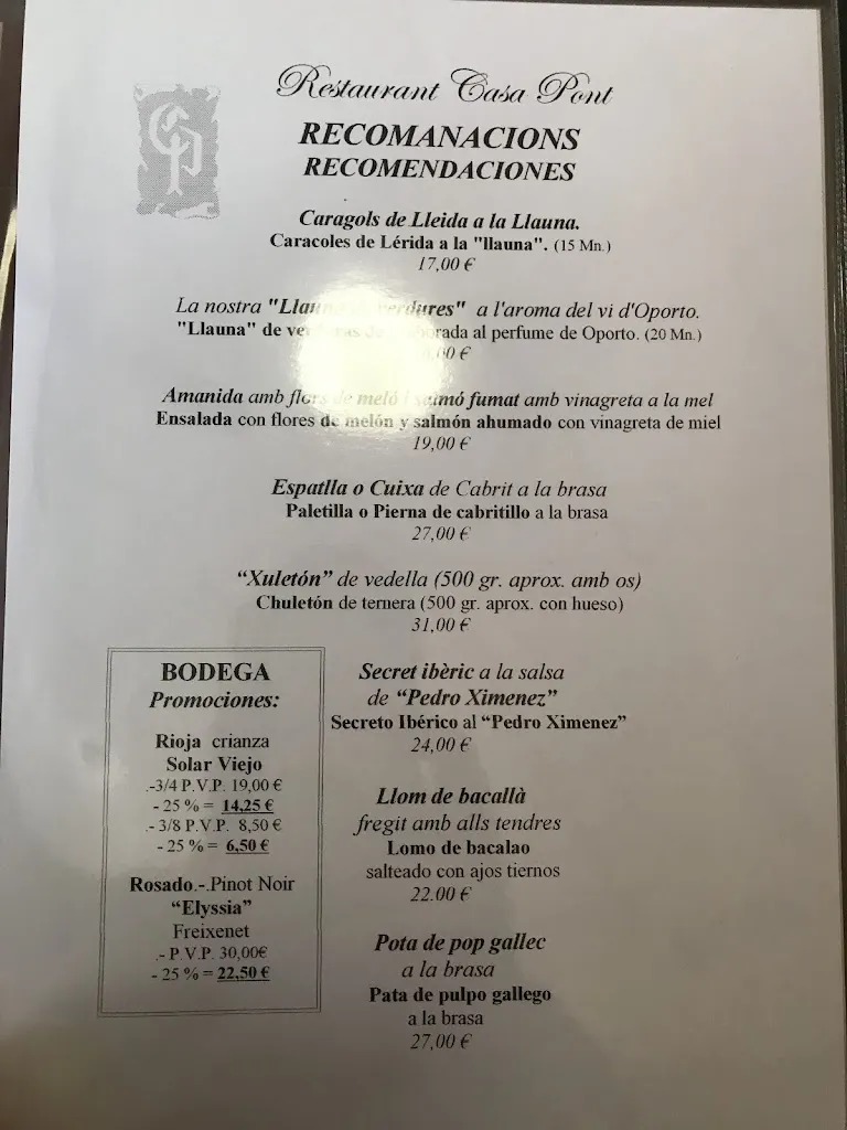 Menu_Restaurant Casa Pont_Bell-lloc dUrgell_immagine_1